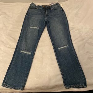 Dark blue distressed mom jeans